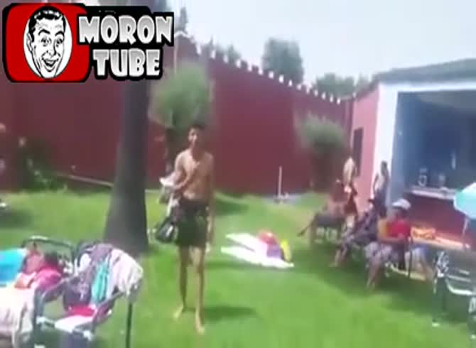 Video: He misses it entirely before diving into a swimming pool